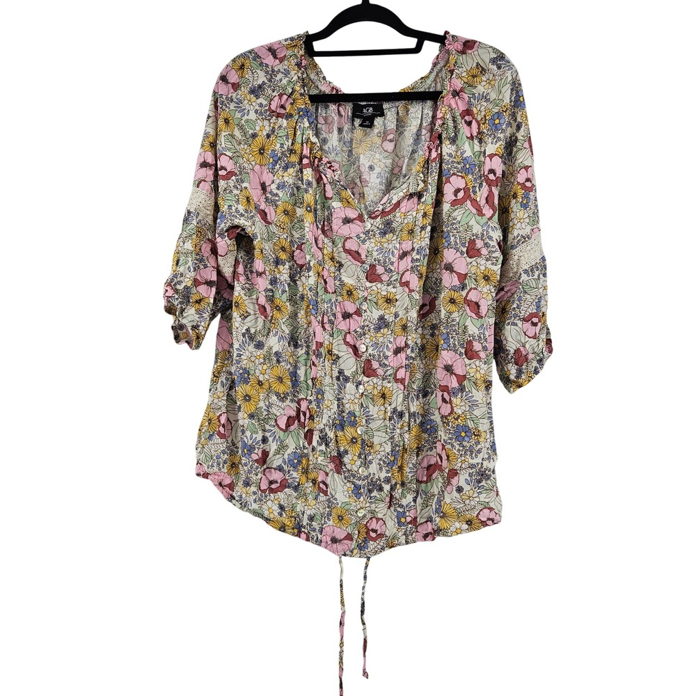 AGB Cottage Floral Comfy Blouse Tunic Top Size 1x Casual Office Boho Feminine